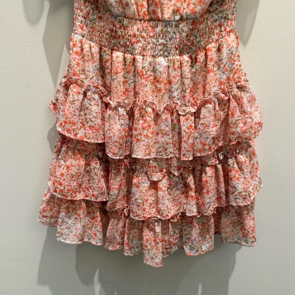 1 STATE Floral Ruffle Tiered Dress - Pink and White Size S - Picture 3 of 7
